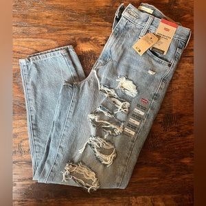 Levi's Women's High Waisted Mom Jeans - Light Indigo Destructed - Ripped Jeans